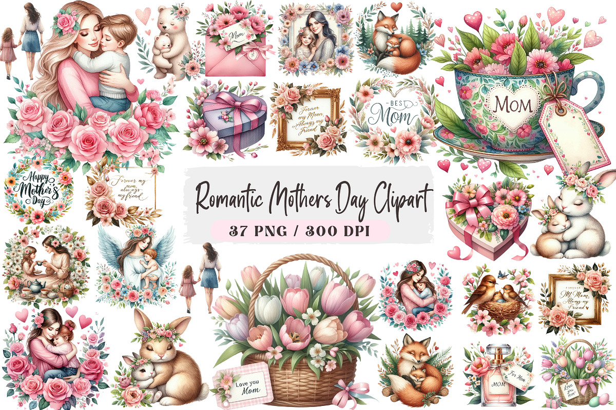 Romantic Mothers Day Clipart, an Illustration by DreamArtGraphic (Photo 1 of 4)