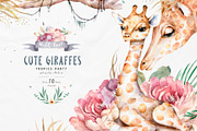Cute Giraffes Watercolor Tropic, an Animal Illustration by Ann Art Houze (Thumbnail 1 of 11)