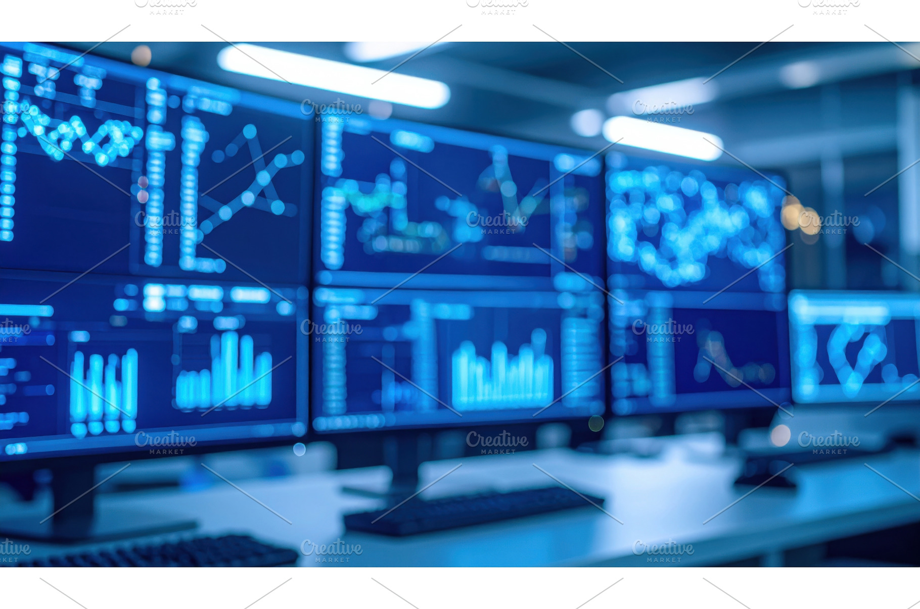 Digital trading floor with multiple, a Business Photo by Igor Tichonow