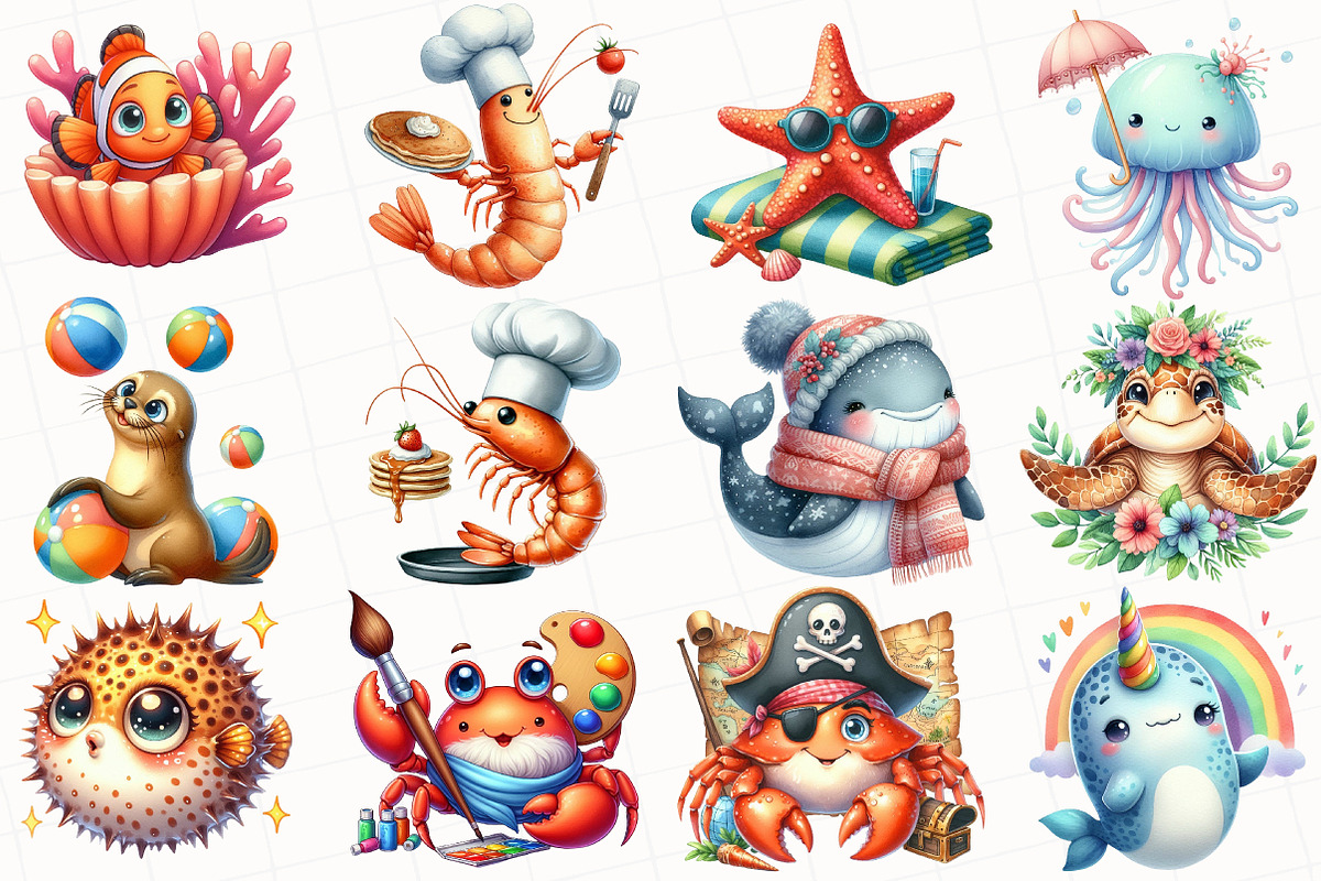 Watercolor Sea Animal Clipart, an Illustration by OK Design (Photo 4 of 5)
