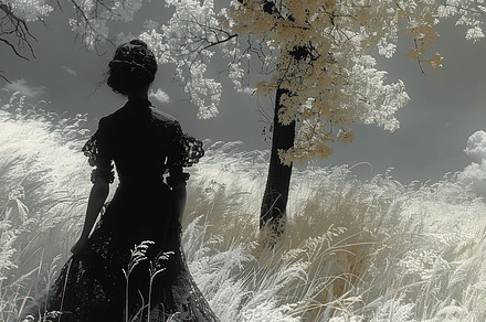 woman in a field near a tree, a Photo by Pictures for you!!!!!!!!!