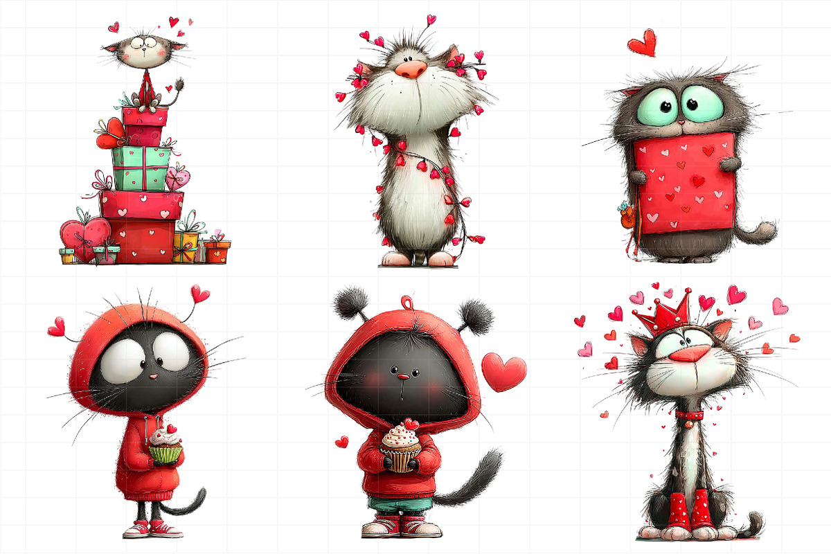 Whimsical Cats Valentines Day Clipar, an Illustration by Daily.Designs (Photo 8 of 8)