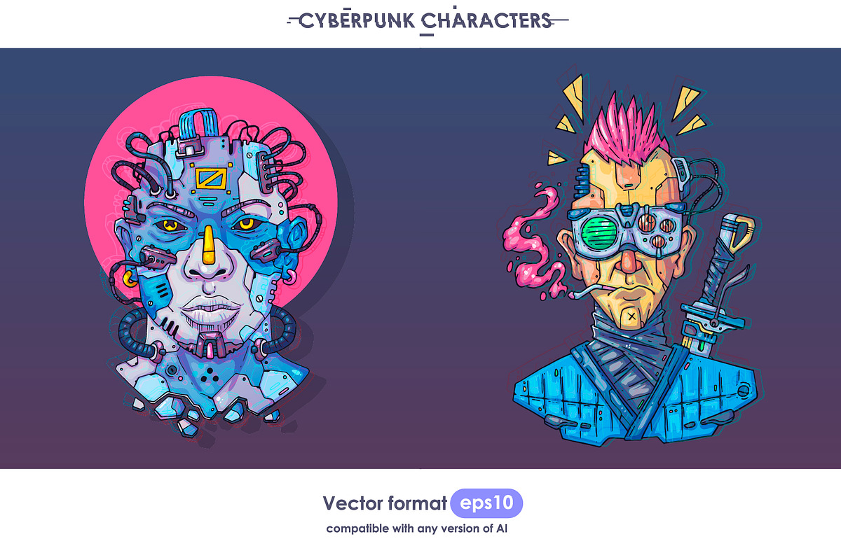 16 Cyberpunk Characters, a Technology Illustration by Andrew_Derr (Photo 5 of 8)