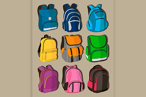Colored school backpacks set, an Education Illustration by Netkoff