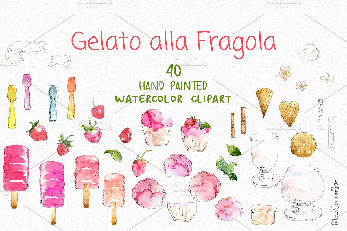 Ice Cream Watercolor Clipart, a Food Illustration by MariaScaroniAtelier (Photo 2 of 6)