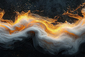 Dynamic swirl of golden and white fluid particles with glowing a, an Abstract Photo by José Manuel Gelpi