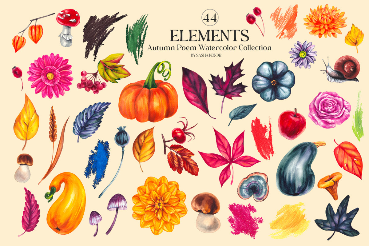 Autumn Poem Watercolor Fall clipart, a Seasonal Illustration by SashaKondr (Photo 15 of 15)