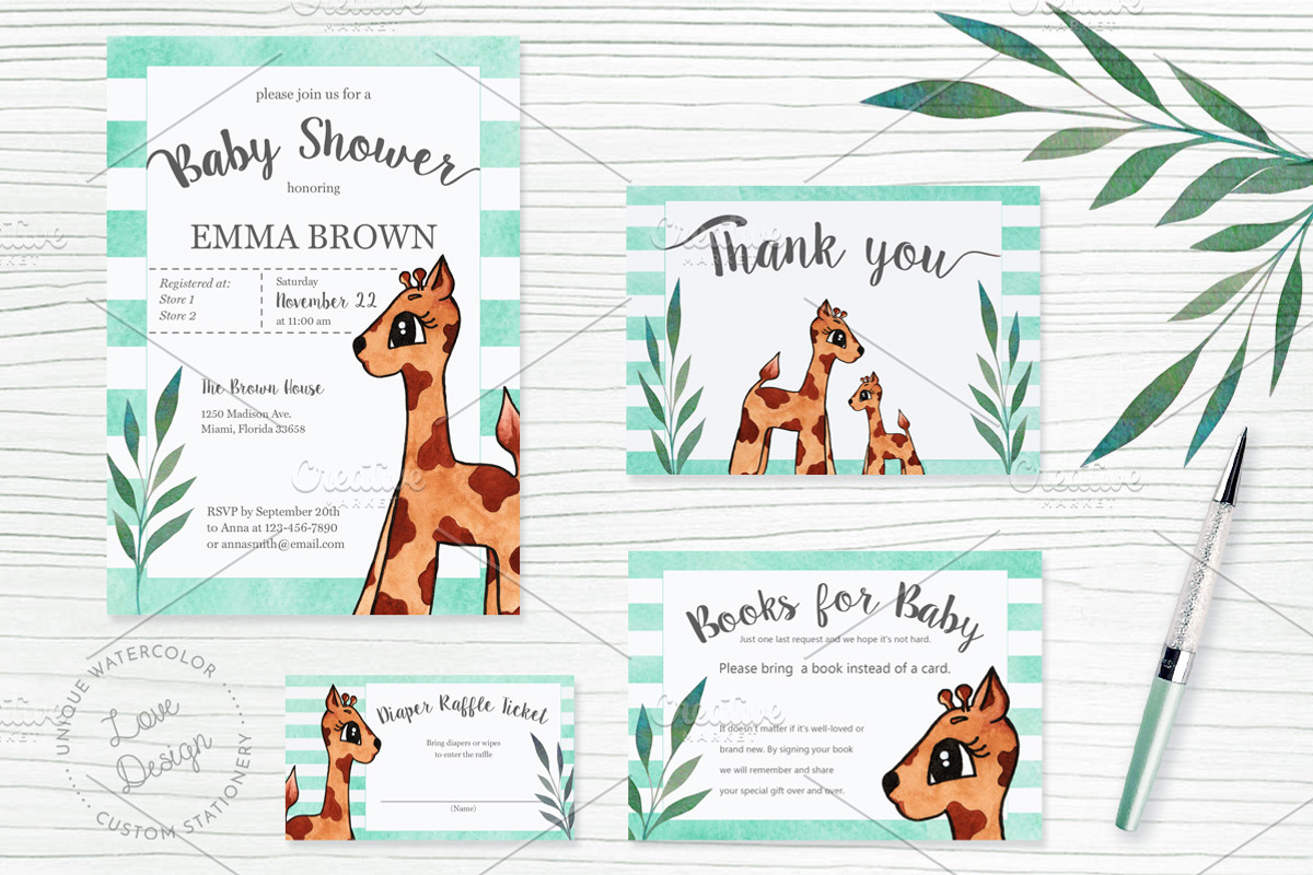 Watercolor Giraffe Baby Shower Set, an Invitation Template by Love Design (Photo 1 of 5)