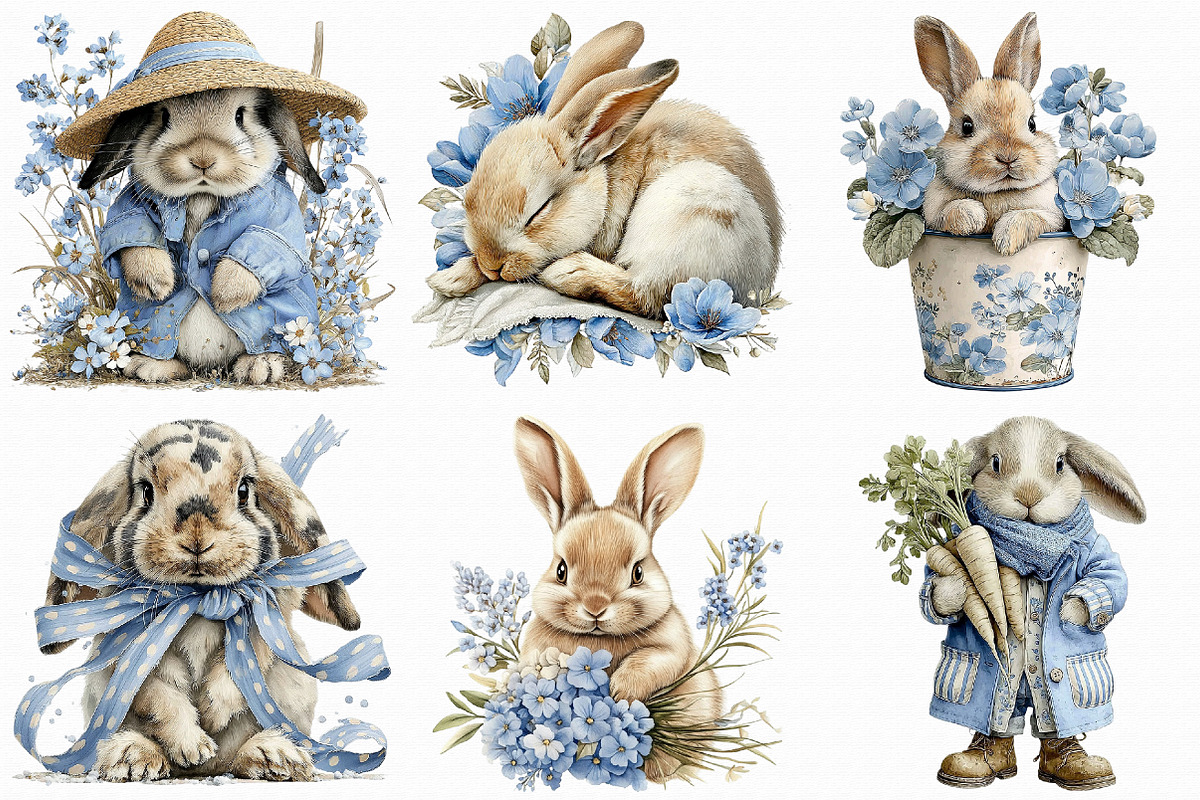 Watercolor Spring Rabbit Clipart, an Illustration by Libby Wishes (Photo 2 of 8)