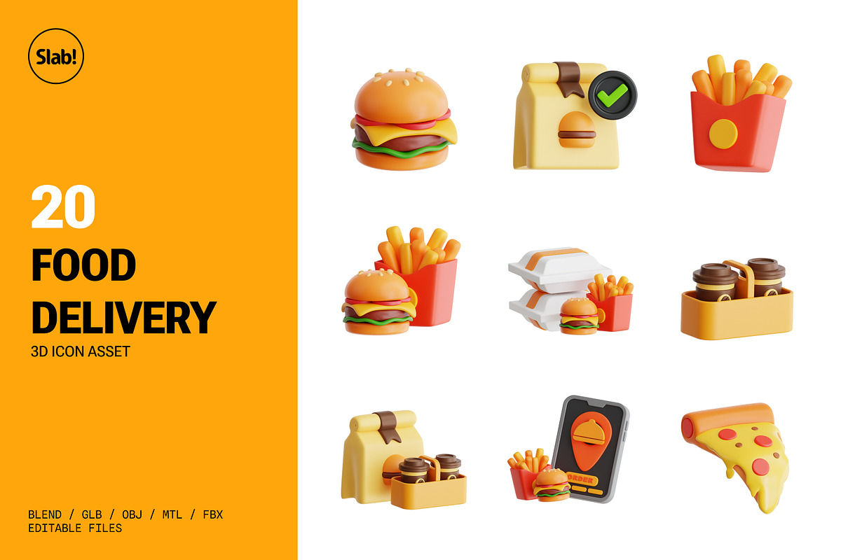 Food Delivery Service 3D Icon Set, a Food & Drink 3D Model by SLAB! Design (Photo 1 of 4)