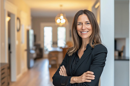 Female real estate agent standing, a Person Photo by Lermont51