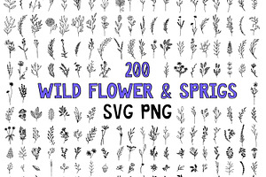 200 Wildflowers Line Art Botanicals, an Illustration by LifestyleCraftCo
