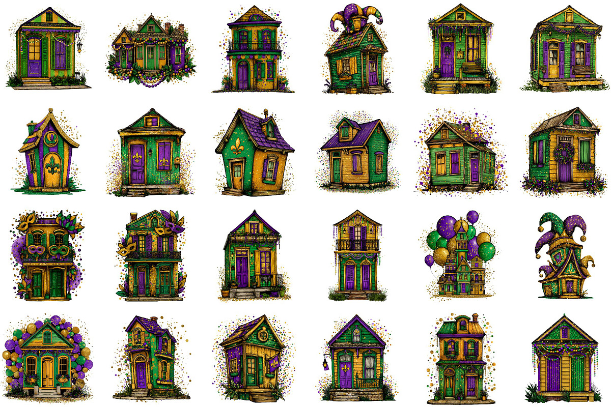 Watercolor Mardi Gras House Clipart, an Illustration by Sublimation Artist (Photo 2 of 6)