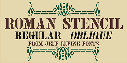 Roman Stencil JNL, a Serif Font by Jeff Levine Fonts