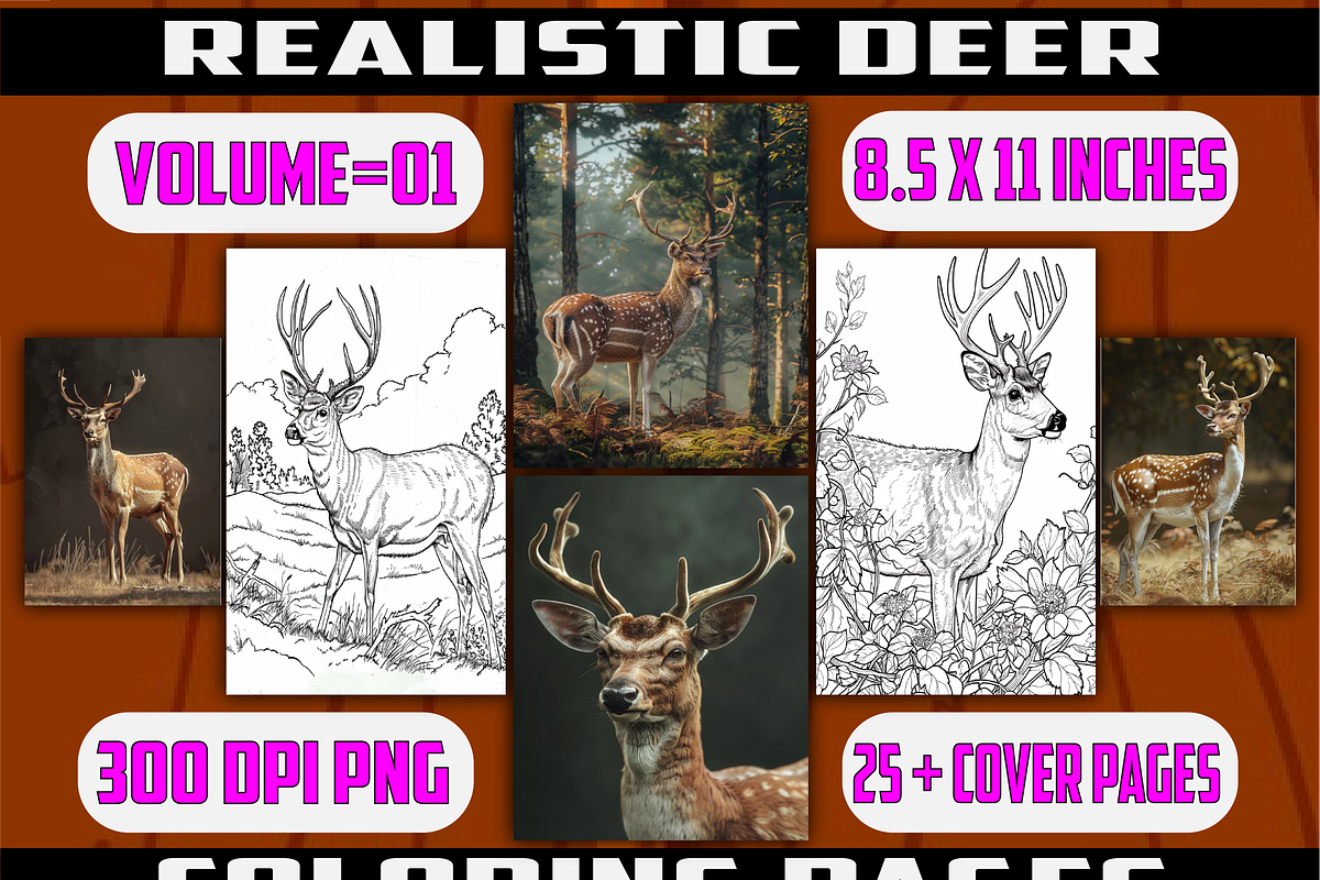 200 Realistic Deer Coloring Pages V1, an Animal Illustration by BrandlyTemplate (Photo 1 of 4)