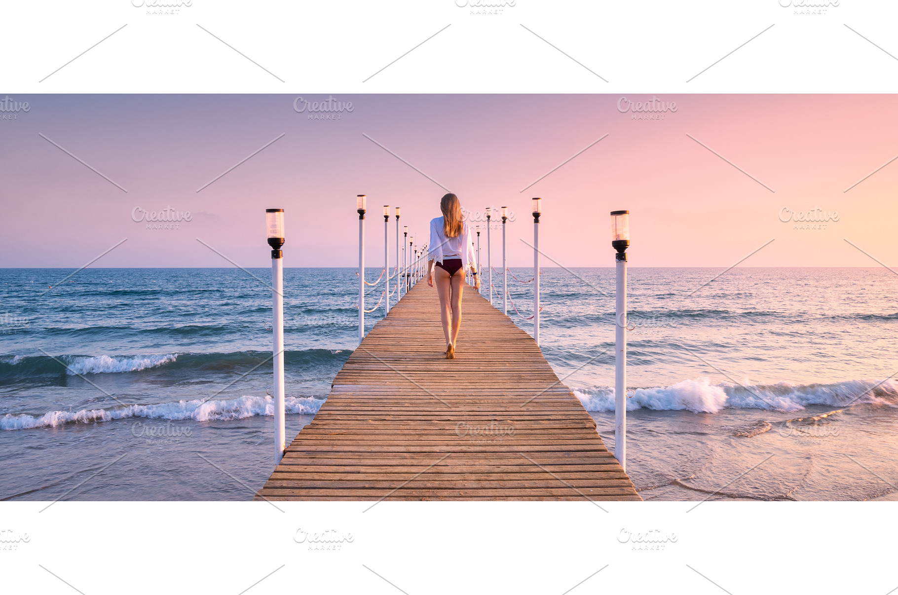 Happy young woman in bikini walking, a Person Photo by den-belitsky