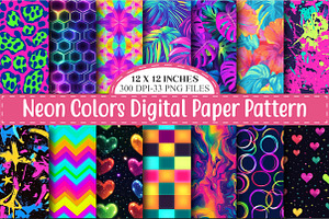 Neon Colors Digital Paper Pattern, a Pattern Graphic by designcity5