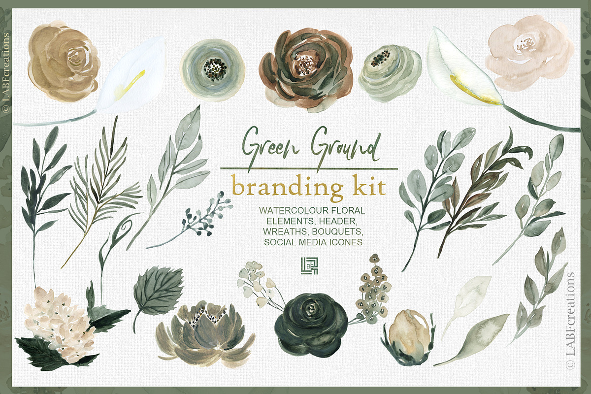 Green ground. Watercolor flowers, an Illustration by LABFcreations (Photo 4 of 10)