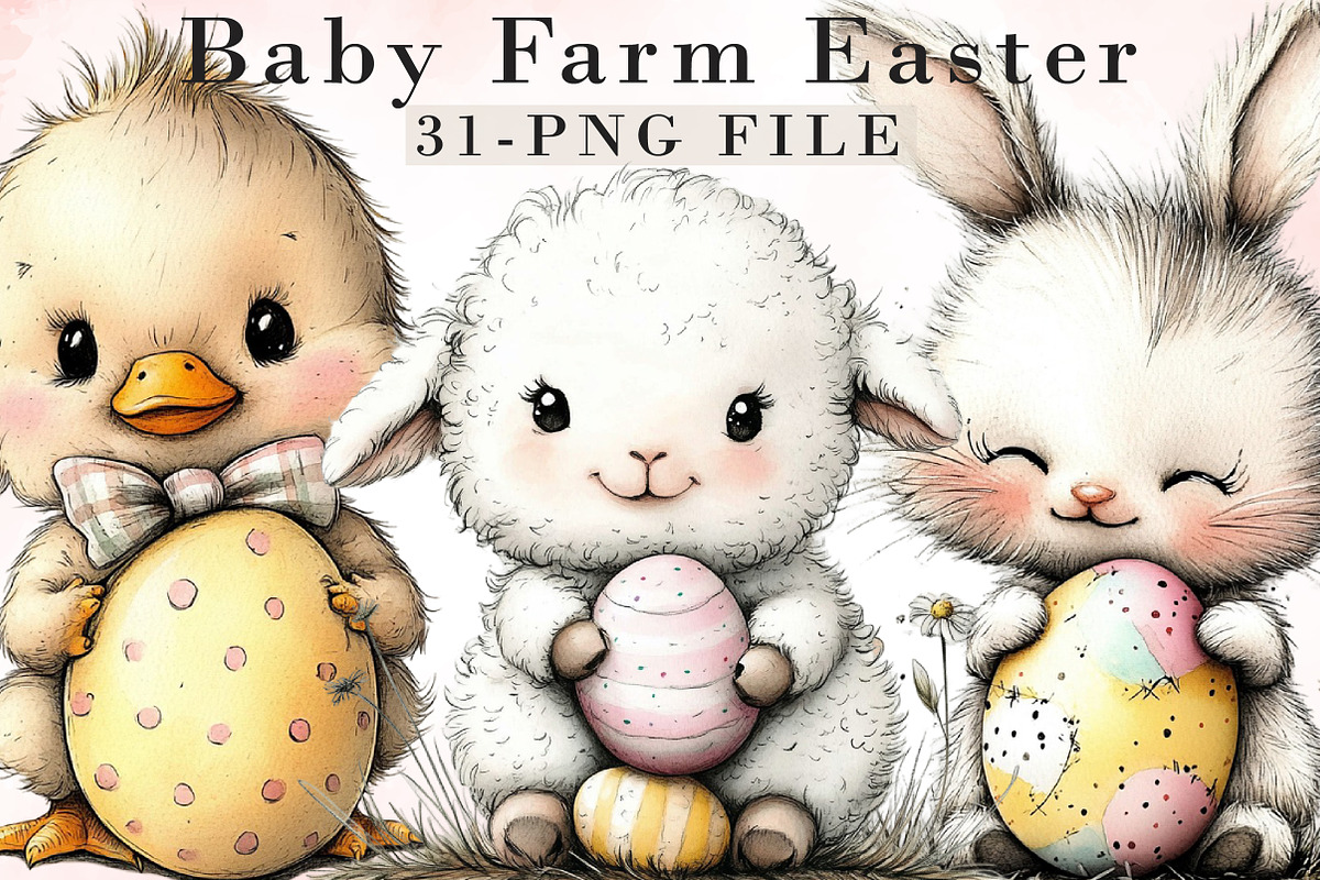 Whimsical Baby Farm Easter Clipart, an Illustration by Libby Wishes (Photo 1 of 9)