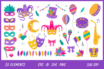 Mardi Gras design elements PNG SVG