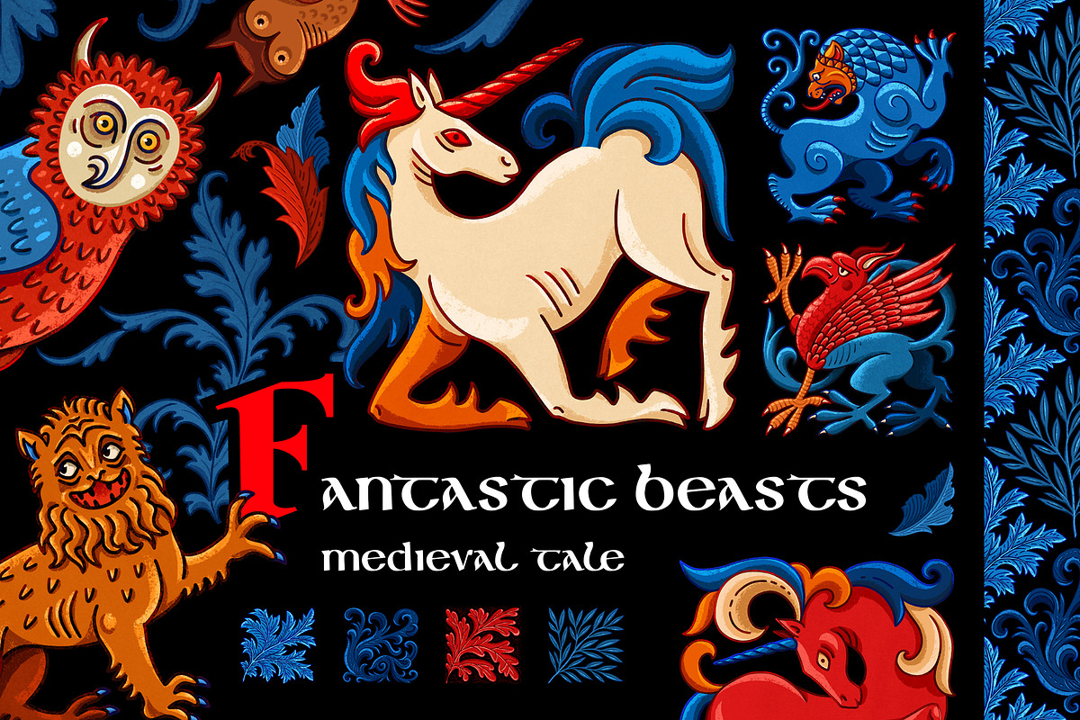 Fantastic beasts. Medieval tale, a Pattern Graphic by OlgaSoi007 (Photo 1 of 16)