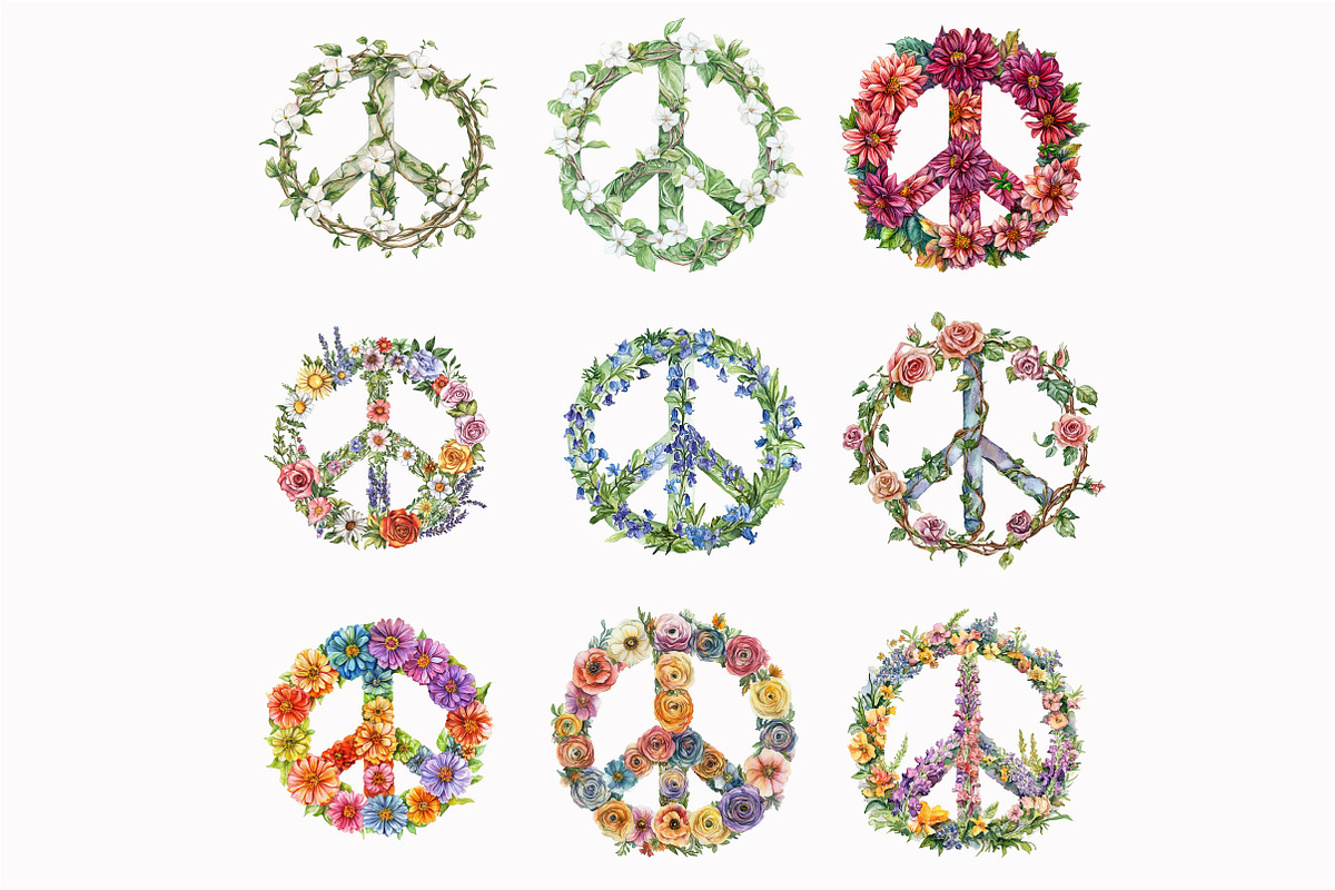 Watercolor Floral Peace Signs Clipar, a Seasonal Illustration by Design Market (Photo 4 of 4)