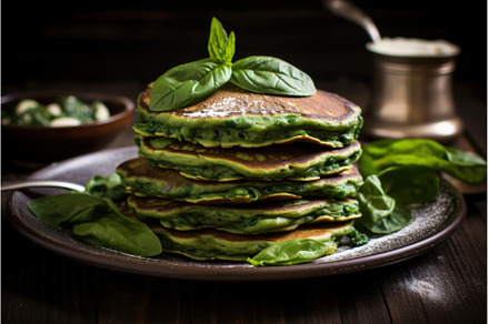 Nutritious Hot pancakes with green, a Food & Drink Photo by Ylivdesign