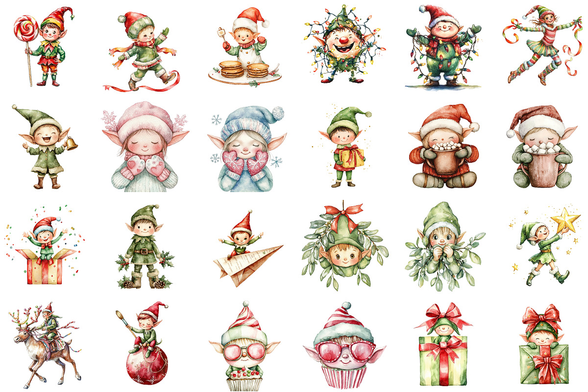 Whimsical Christmas Elf Clipart Bund, an Illustration by Sublimation Artist (Photo 2 of 6)