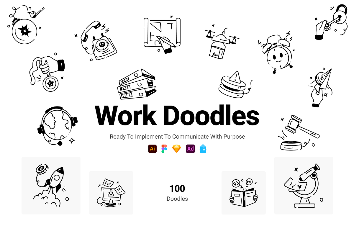 Doodle Work Icons, a Solid Icon by Prosymbols (Photo 1 of 6)