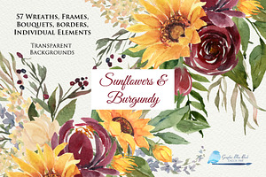 Sunflowers and Burgundy Flowers