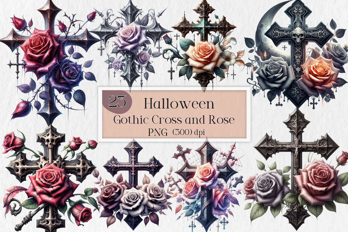 Halloween Gothic Cross and Rose, an Illustration by Creative Art (Photo 1 of 4)