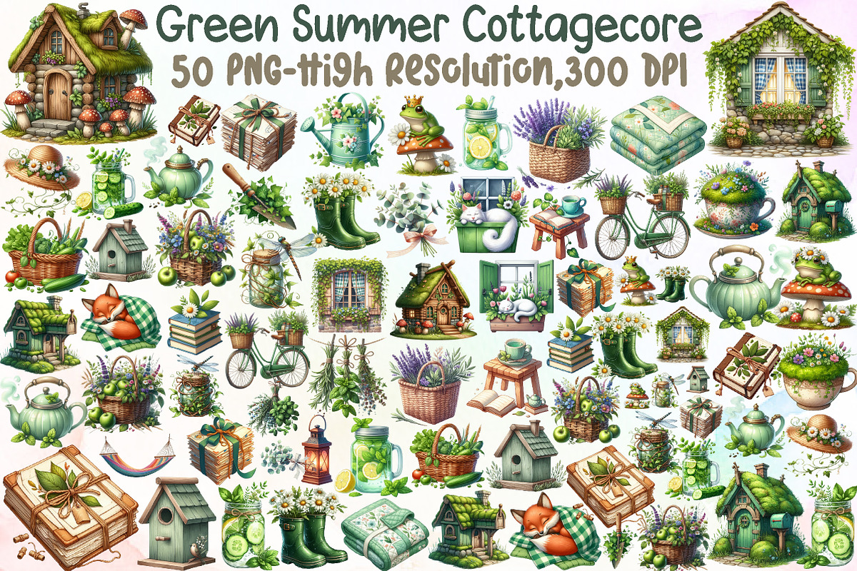 Green Summer Cottagecore Clipart, an Illustration by Sublimation Artist (Photo 1 of 6)