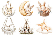 Bunny Neutral Sleeping Animals png, an Illustration by Watercolor design (Thumbnail 4 of 5)