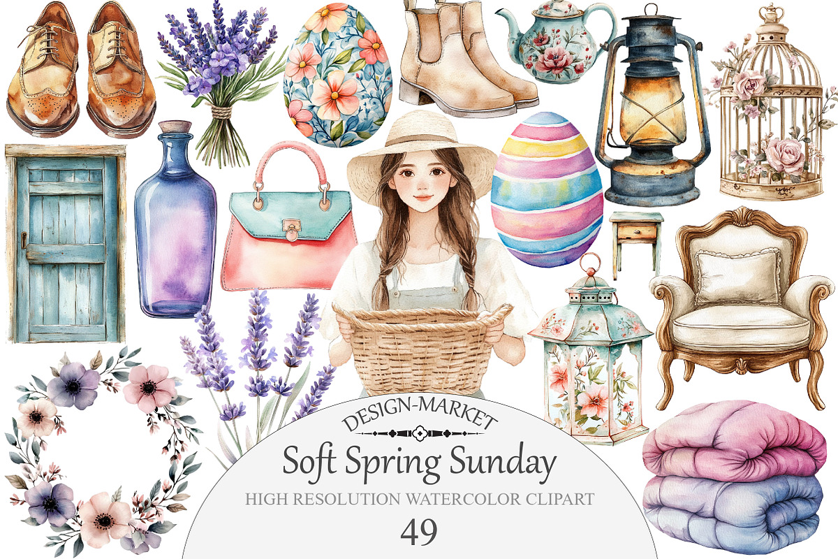 Watercolor Soft Spring Sunday Clipar, an Illustration by Design Market (Photo 1 of 5)