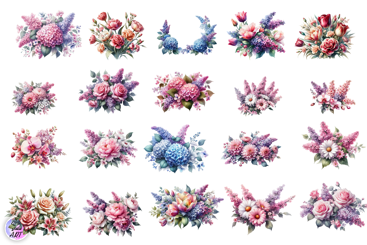 Watercolor Spring Flowers Clipart, a Decorative Illustration by ElenazlataArt (Photo 2 of 6)