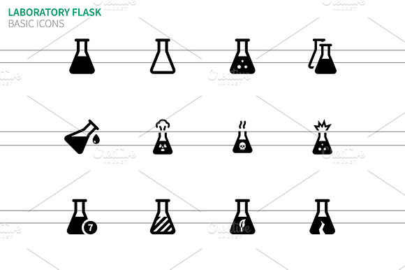 Laboratory Flask Icons On White