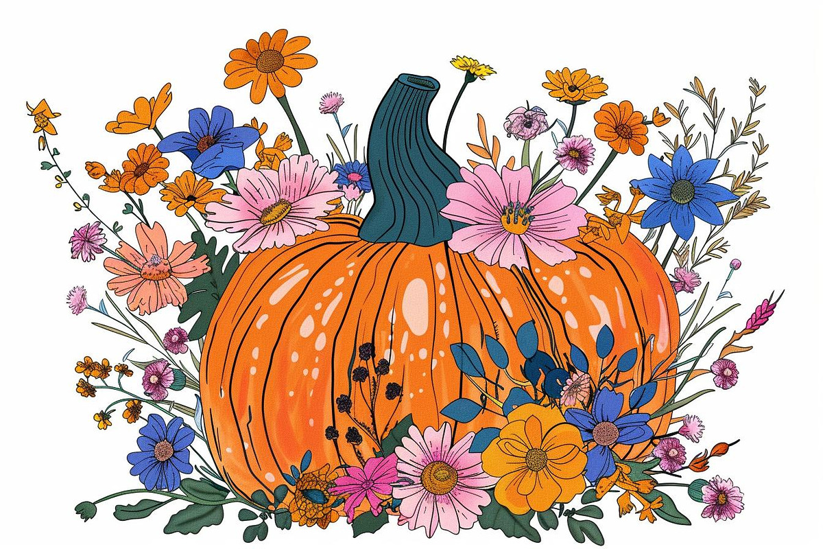 Autumn Pumpkin Floral Clipart, an Illustration by Designs_River (Photo 2 of 10)