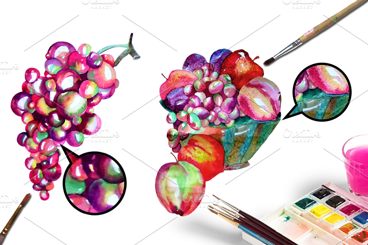 Watercolor grape set + Bonus 4 BG., a Decorative Illustration by redstudio (Photo 6 of 11)