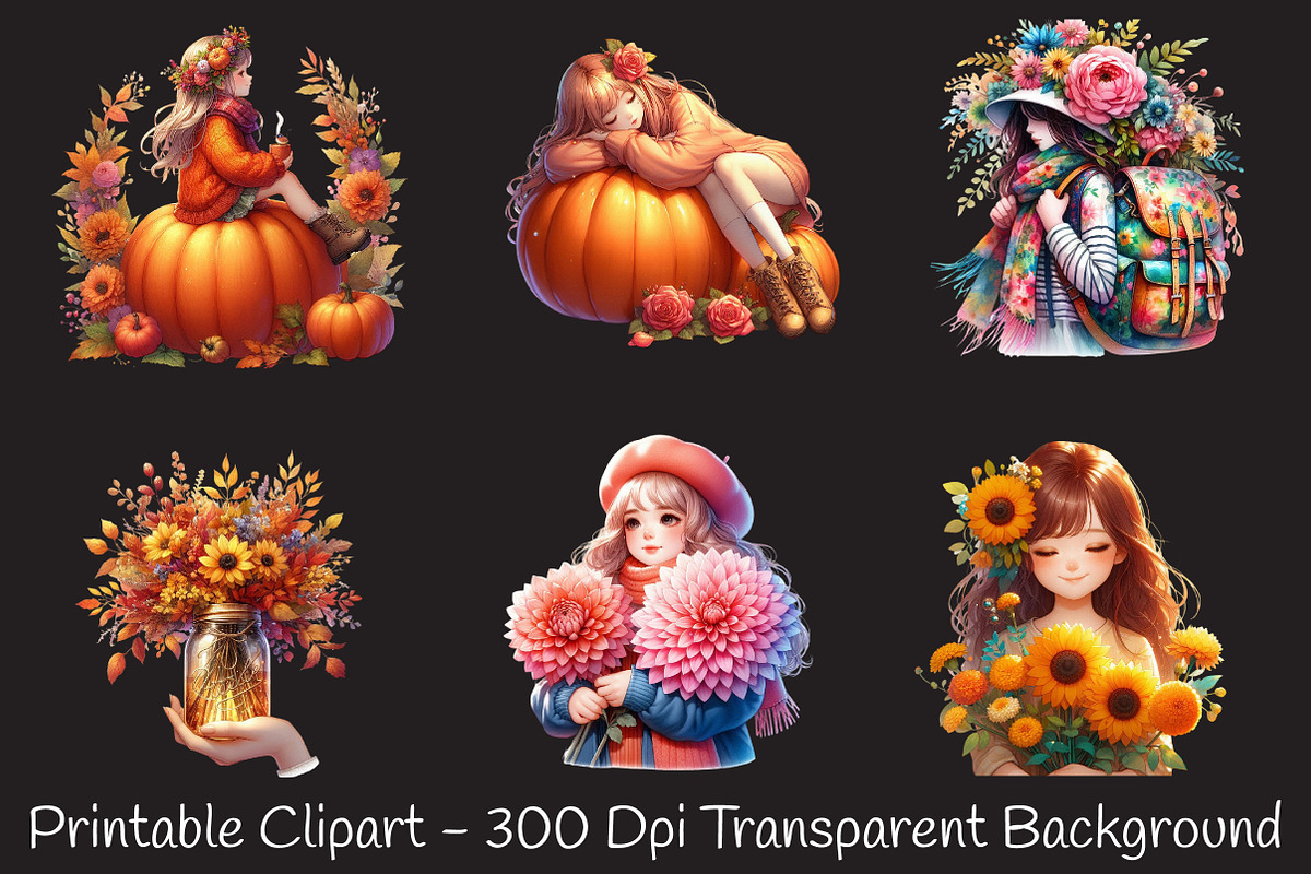 Girls with Fall Flowers Clipart, an Illustration by RobertsArt (Photo 4 of 7)