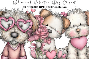 Whimsical Valentine Dog Clipart, an Illustration by Black Bird Studio