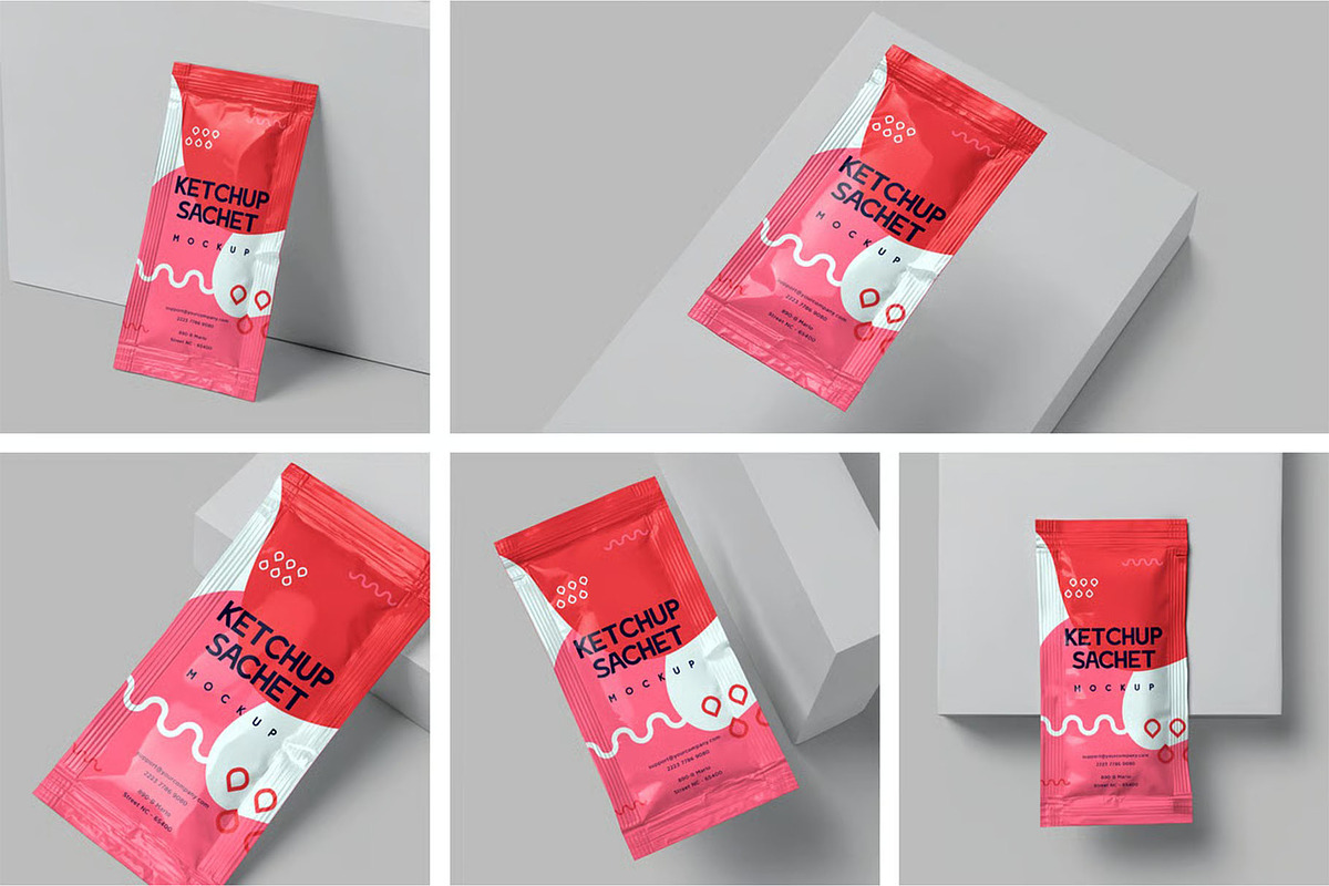 Ketchup Sachet Mockups, a Product Mockup by megostudi0 (Photo 1 of 7)