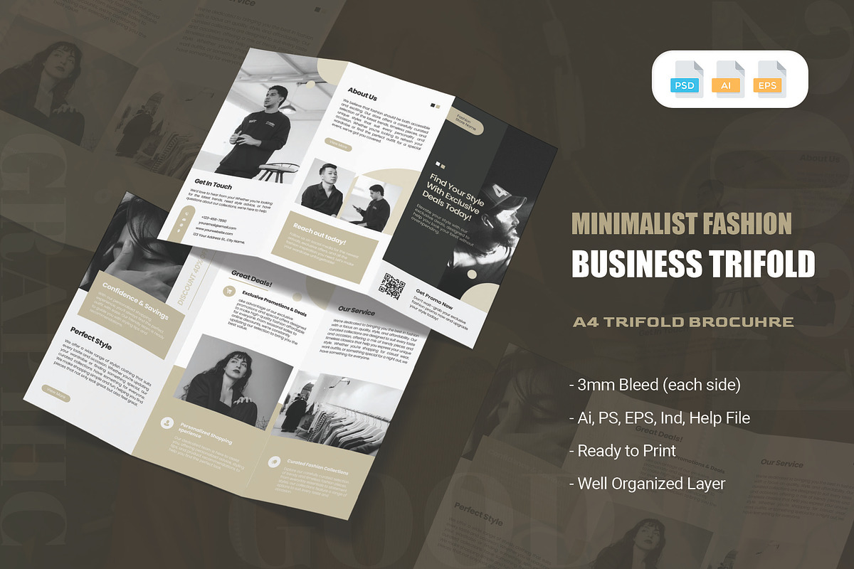 Minimalist Fashion  Trifold Brochure, a Brochure Template by AQR Studio (Photo 1 of 2)