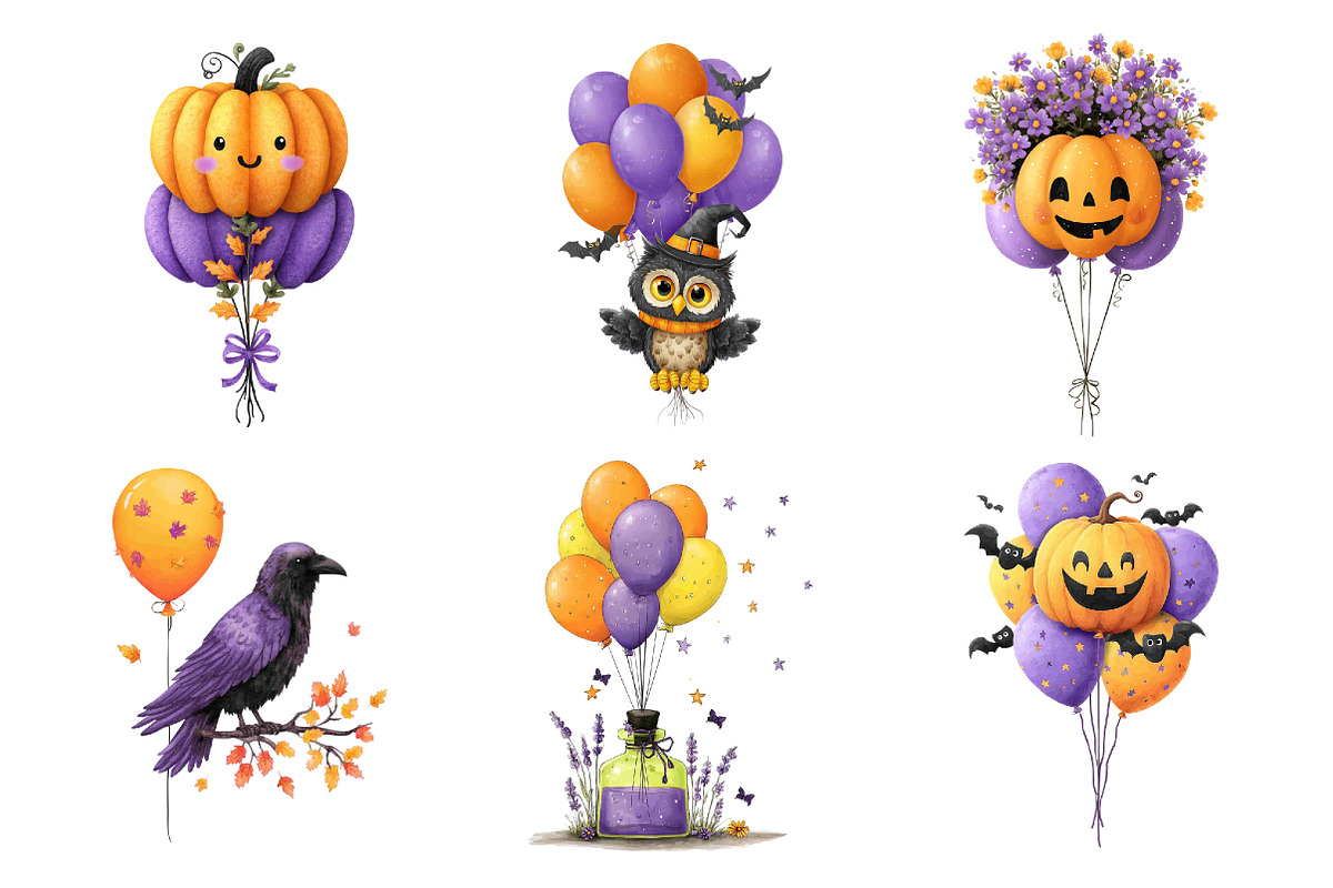 Whimsical Halloween Balloon Clipart, a Seasonal Illustration by Creative Art (Photo 5 of 7)