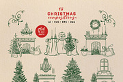 Vintage Christmas Vector Retro Set, a Seasonal Illustration by VerAna (Thumbnail 3 of 18)