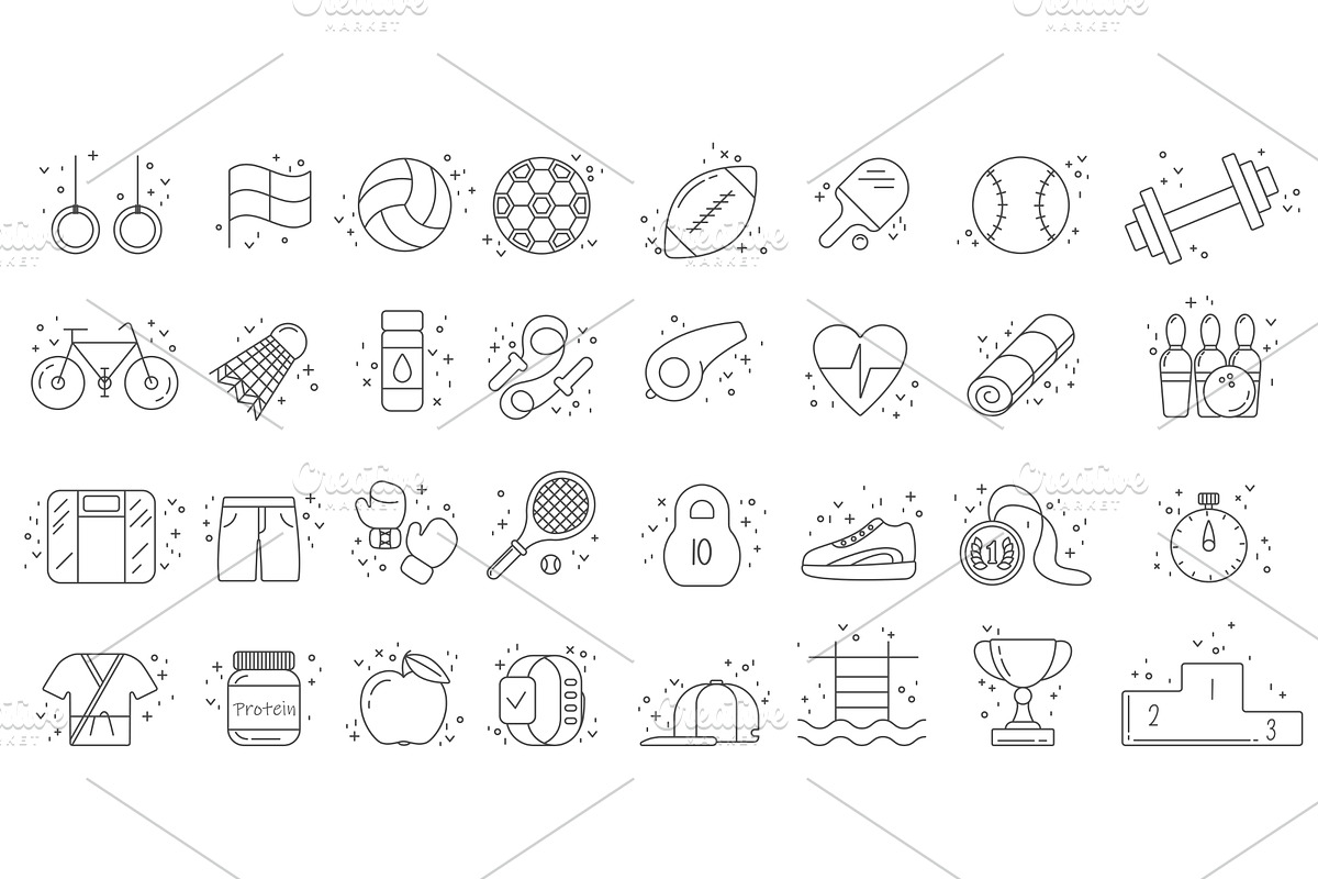 Sport elements line doodle icons, an Object Illustration by Lemberg Vector