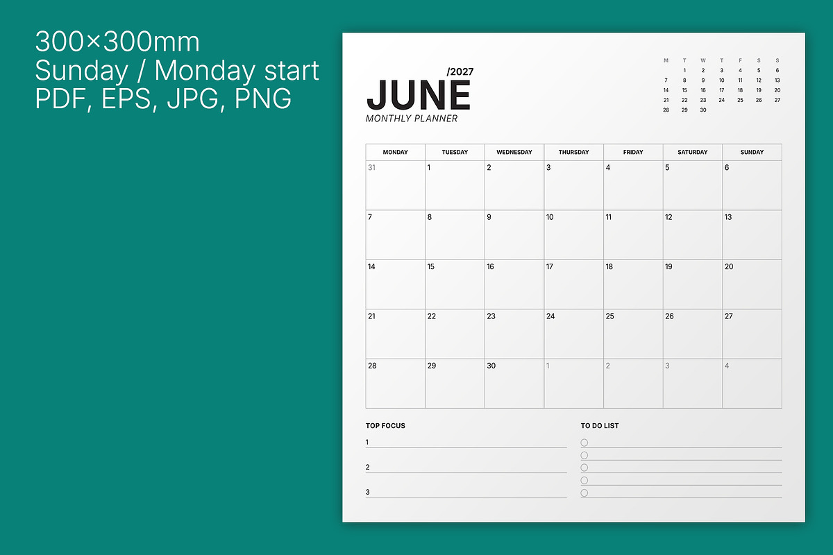 2027 Monthly Planner (MP049-27-Set), a Stationery Template by mikhailmorosin (Photo 2 of 8)