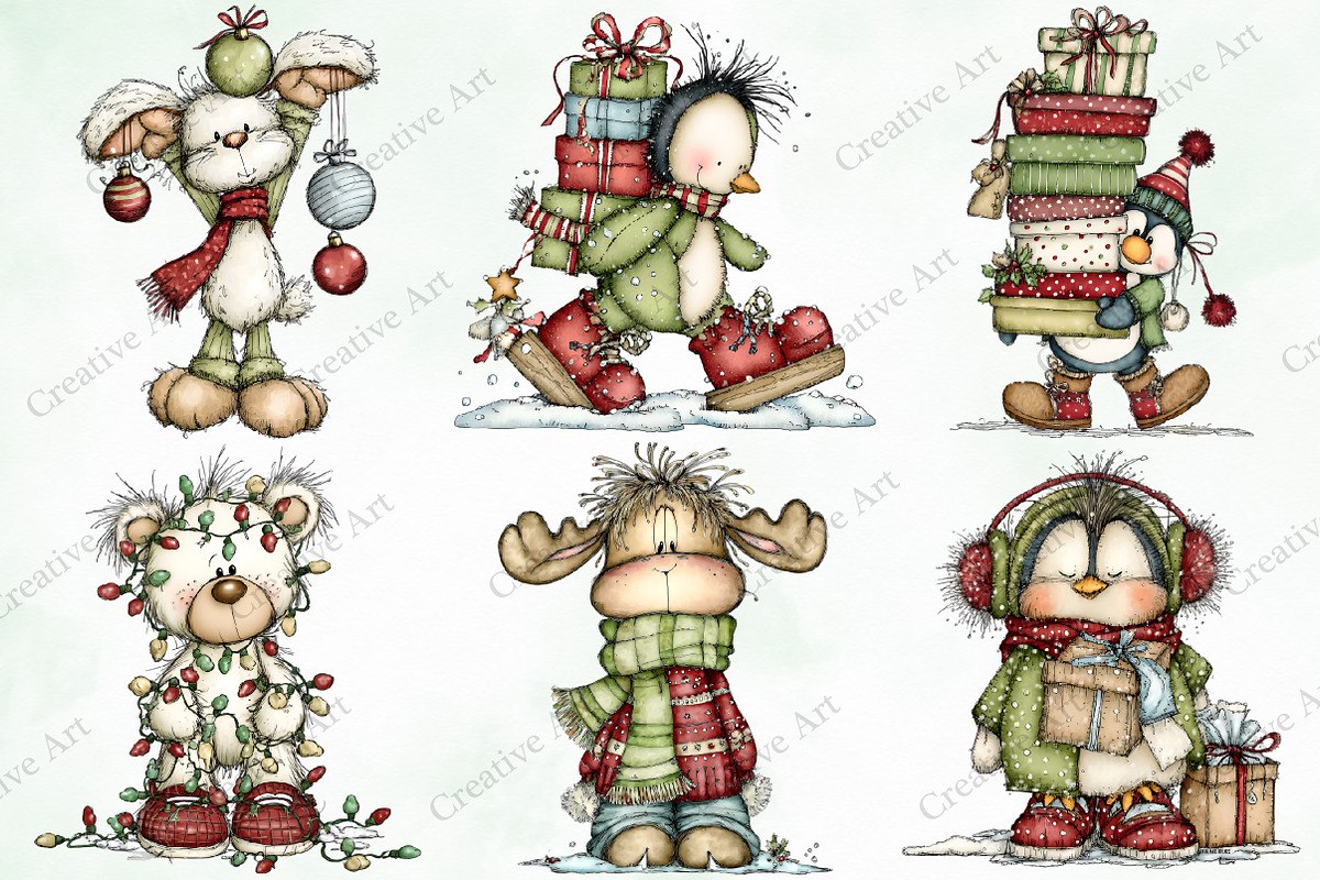 Whimsical Christmas Fluffy Animals, an Illustration by Creative Art (Photo 6 of 10)