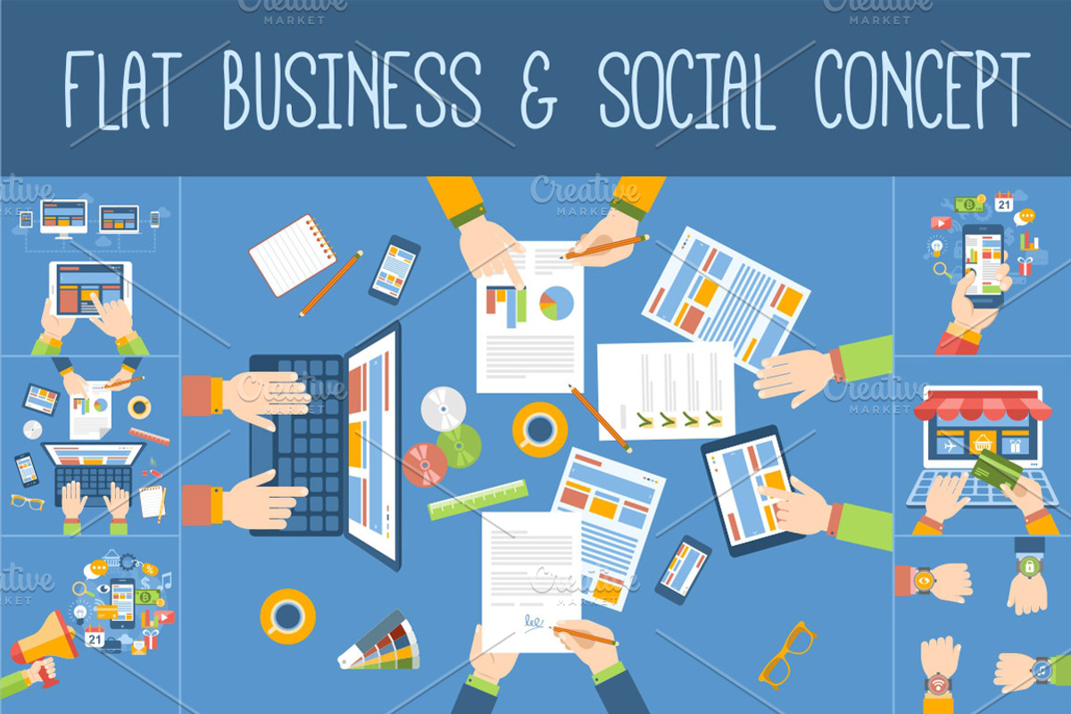Flat Business & Social Concept, a Work Illustration by Rosa Puchalt (Photo 1 of 2)
