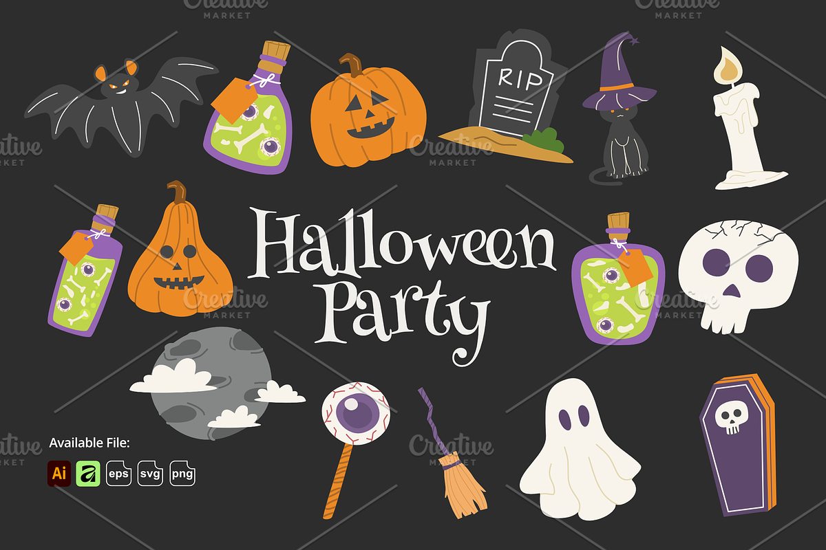 Halloween Party Vector Illustration, a Seasonal Illustration by Spesifikstd (Photo 1 of 7)