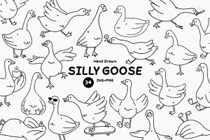 Hand Drawn Silly Goose Clipart Set